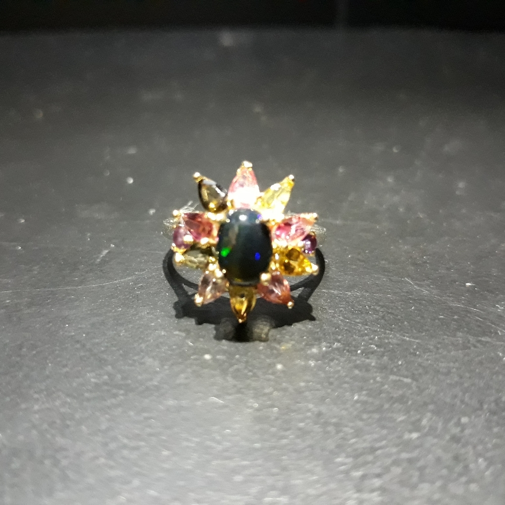 Black Opal and Tourmaline Ring D10)